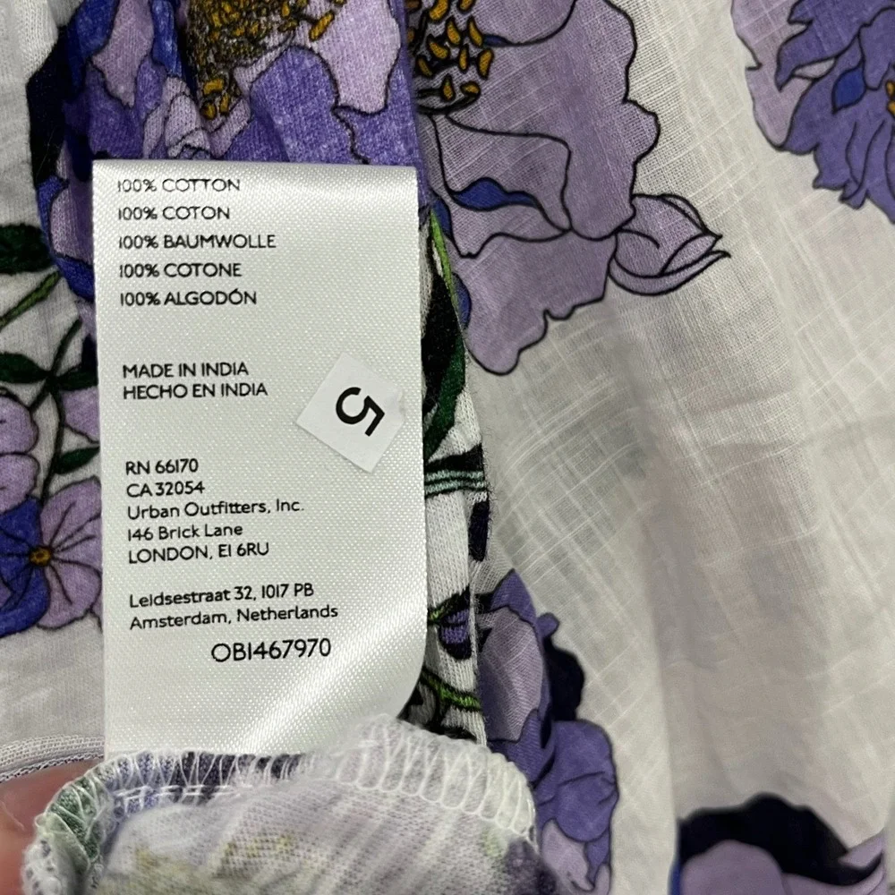 Anthropologie Purple‎ Floral Cotton Sweetheart Neck Blouse Top XL NEW OB1467970